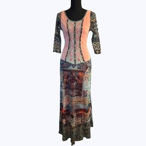 Vintage Euro Save The Queen Micromesh Multicolor Patterned Maxi Dress!